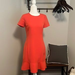Ann Taylor Women's Coral Ruffled Hem Short Sleeve Sheath Dress